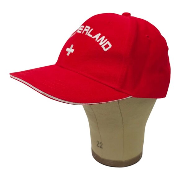 Switzerland Logo Strap Back Cap Spell Out Embroidered Hat Red DK Doerig Kreier - Picture 2 of 15
